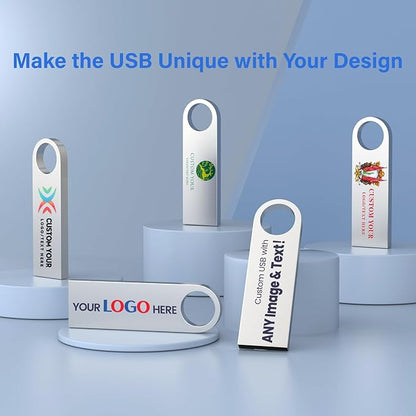 Customizable Flash Drives 1GB, Wooolken Personalized USB 2.0 Thumb Drives 10/20/50/100 Pack, Logo Pendrive Custom Memory Stick USB Engraved Logo (Metal)