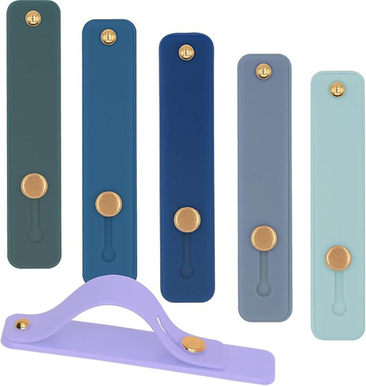 Meroqeel Phone Finger Holder Grip Handle Kickstand for iPhone Case, Mobile Phone Fin with Silicone Hand Band Strap, Silicone Cellphone Knob Loops for Back of Phone - 6 Pack Blue
