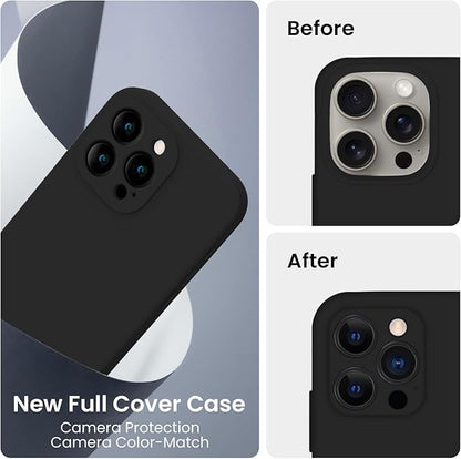 FireNova Designed for iPhone 15 Pro Max Case, Silicone Upgraded [Camera Protection] Phone Case with [2 Screen Protectors], Soft Anti-Scratch Microfiber Lining Inside, 6.7 inch, Black