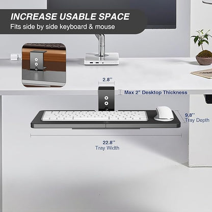 Large Under Desk Rotatable Computer Keyboard and Mouse Tray, Extra Sturdy Desk Swivel Clamp, Ergonomic Keyboard & Mouse Tray for Typing in Home, Office Work, 23 x 10 Inch
