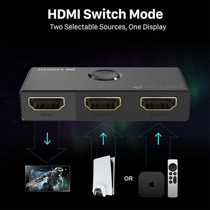Fosmon 4K HDMI Switch 4K@60Hz, Bi-Directional 1 in 2 Out / 2 in 1 Out HDMI Switcher, High Speed 18Gbps Splitter Selector Compatible with PS5, PS4, Xbox, Roku, Apple TV, Fire Stick