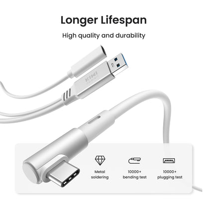 KIWI design Link Cable with Charging 16FT, USB 3.0 to USB C, White