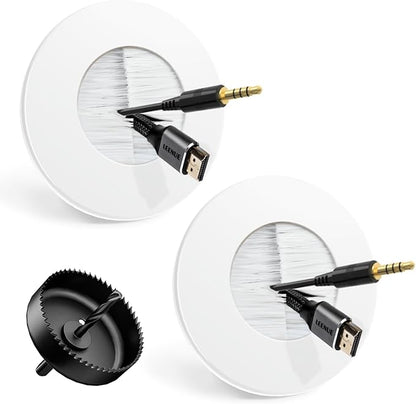 in Wall Cable Management Kit for Wall Mounted TV, Slim Round Wall Cable Pass Through with Hole Saw Drill Attachment for Easy Installation, White 2-Pack
