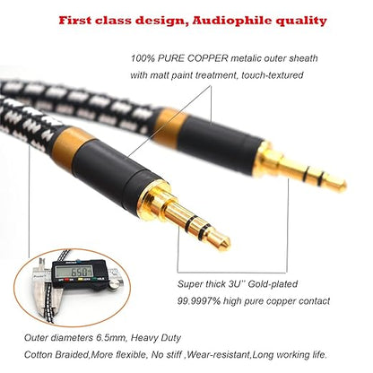 Aux Cord, Audiophile 3.5mm Stereo Audio Cable [0.75m (2.5 Feet), Silvered-Plated Copper core], Unbreakable and Great for Laptop, Tablets,Headphones, Cars and More.