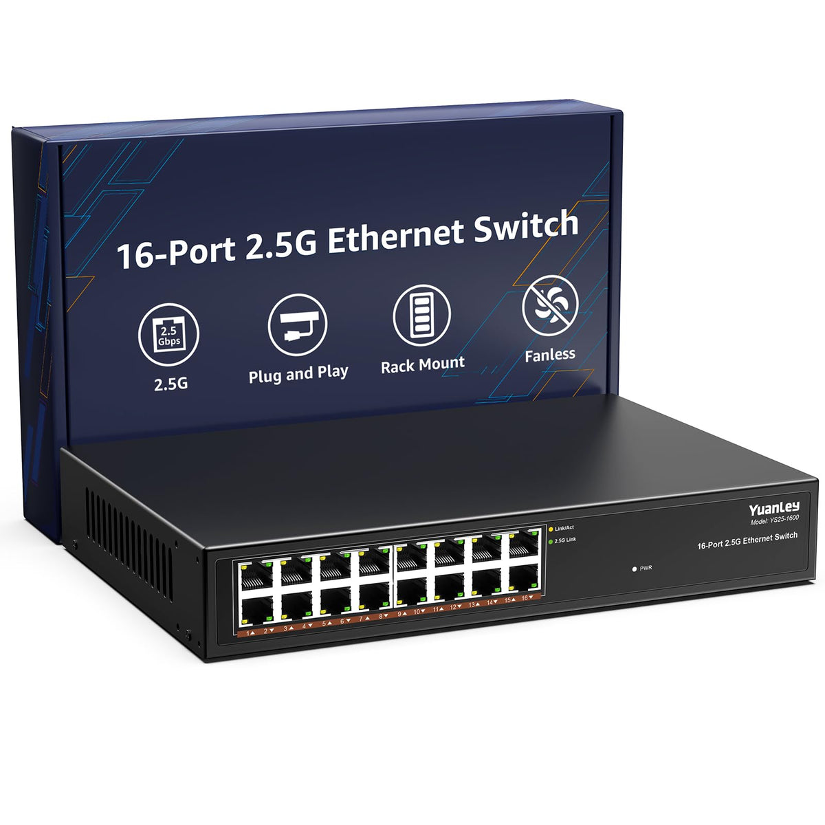 7 Port 2.5G Unmanaged Ethernet Switch, 5 x 2.5G Base-T Ports, 2 x 10G SFP, Compatible with 100/1000/2500Mbps, VLAN, Fanless, Desktop/Wall Mount YuanLey 2.5Gbe Network Switch for Wireless AP, NAS, PC