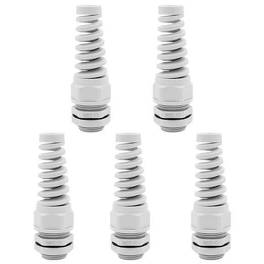 Strain Relief Cord Connector,LISTENJIALE 5Pcs NPT 1" Waterproof Cable Gland Flex Spiral Strain Relief Adjustable 18-25mm Cable Connector Nylon Joint with Gaskets(Grey)