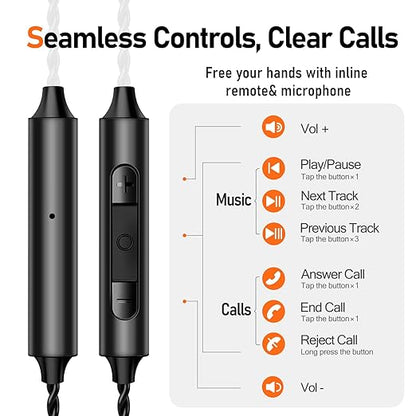 Premium HiFi IEM Cable with Mic – Silver-Plated 3.5mm to MMCX Cord - Lossless Sound for Shure SE215/315/425/535/846 & Vibes 201/202 - Tangle-Free in-Ear Monitor Cables - Black (HC001M)