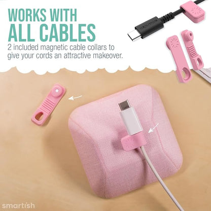 Smartish® Magnetic Cord Holder - Cable Wrangler Organizer with Magnet Clips for Charger Management on Desktop, Nightstand, or Side Table for All Cables, USB-C, Lightning Cables - I'm Blushing