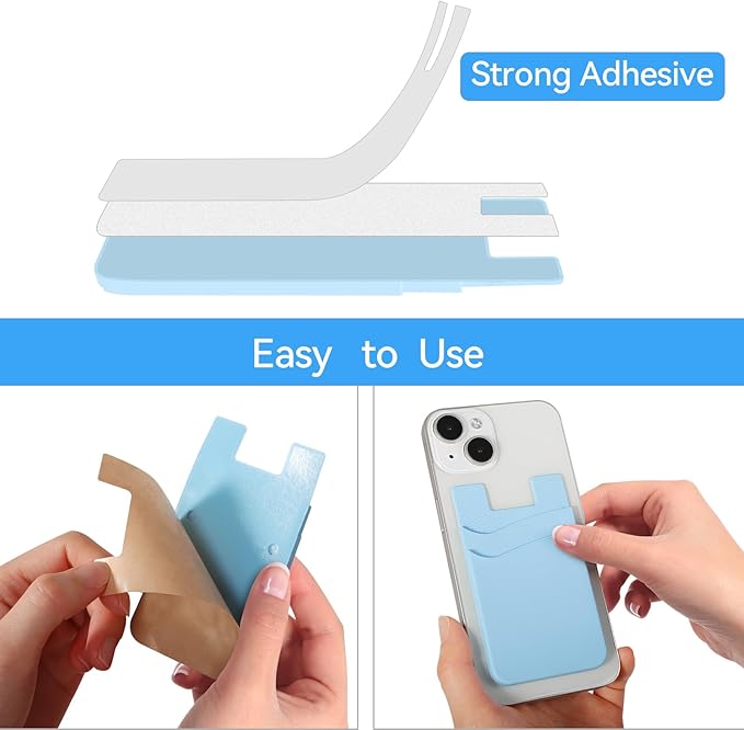 SS Phone Wallet, Phone Card holder for Phone Case Credit Card Holder Stick on, Navy Pastel Blue