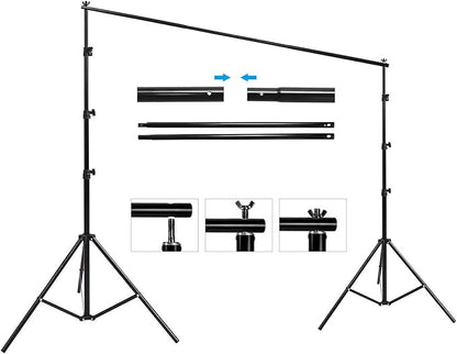 Photo Video Studio 10 x 8.5ft Stand with Muslin Backdrop (Green/White/Black) & 85W 5500K Led Bulb & Umbrella Lighting Kit Photography Background Support System Kit,Clamp, Carry Bag