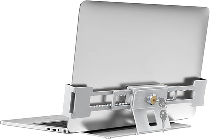 AboveTEK Laptop Locking Station, Premium Aluminum MacBook Security Lock with High-Security Copper Cylinder, Anti-Theft Computer Lock for All 11"-17" No-Slot Notebooks, Non-Slip Base for Public Spaces