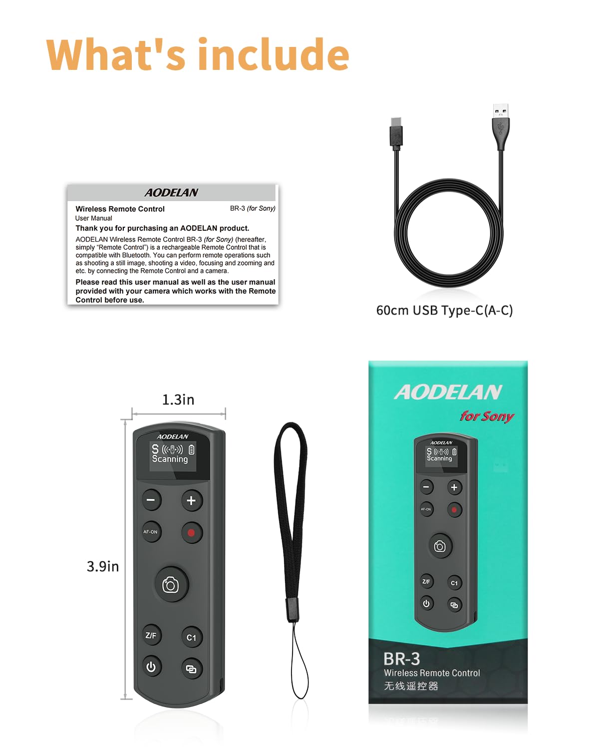 for Sony Camera Wireless Remote Control - Aodelan Rechargeable Shutter Release with OLED Screen for ZV-E10, FX3, a6100, a6400, a6600, a7 III, a7R III, DSC-RX100 VII, ZV-1; Replace Sony RMT-P1BT