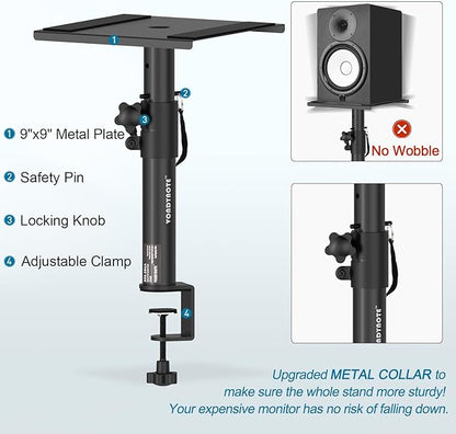 Set of 2 Studio Monitor Stands Desktop Speaker Stands Height Adjustable 12" to 18" Speaker Stands with Desk Clamp