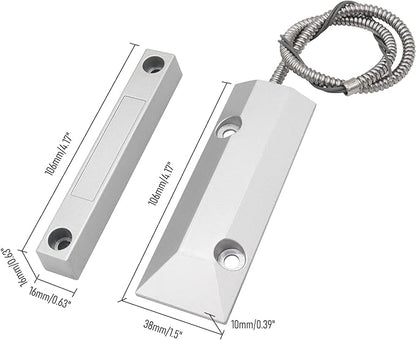 Magnetic Reed Switch Wired Surface Mount Normally Closed NC Contact Sensor Alarm Magnetic Door Switch with 2 Wires, Zinc Alloy Sliver, OC-55
