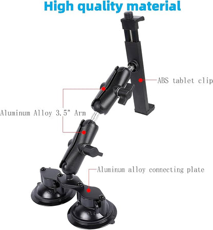 FPN Dual Suction Cup Tablet Mount for Truck/Car, 13.4 Inch Aluminum Arm, 360° Adjustable 2-Stage Tablet Stand Holder, Compatible with iPad Pro/Air/Mini, Galaxy Tab and All 6.5-12.9" Tablets
