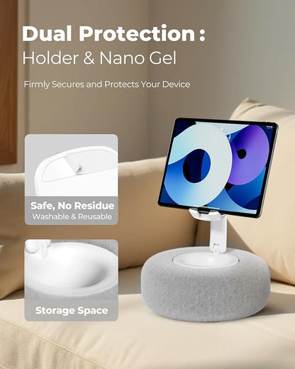 Phone Stand with Pillow, Adjustable iPhone Stand with Anti-Slip Strips, High-Viscosity Pads – Compatible with 4"-7" Devices, Including iPhone, iPad, Kindle, and Android (Grey)