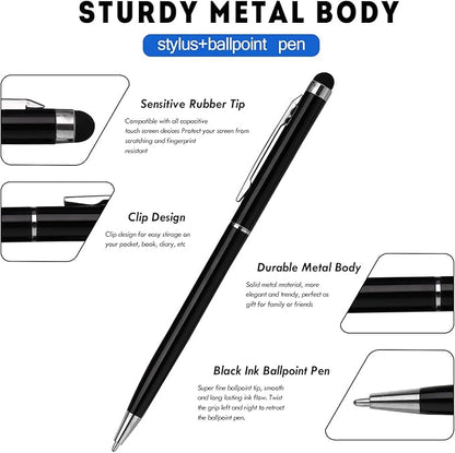 15 Pack Stylus Pens for Touch Screens Stylus Pen Compatible with Phone Tablets Kindle and Black Ink Ballpoint Pens-2 in 1 Stylists pens for Touch Screens (Silver & Black)