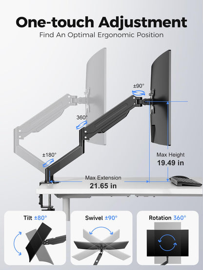 Suptek Single Monitor Mount,Adjustable Gas Spring Monitor Arm Desk Mount Stand Fits 17 20 22 23 24 26 27 32 33 35 36 inch,Holds up to 25 lbs, Black(MD9)