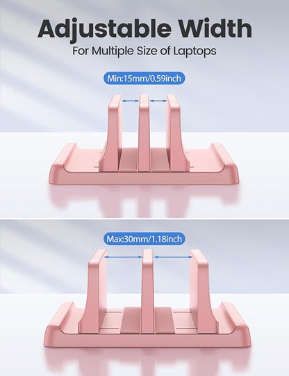 Vaydeer Vertical Laptop Stand for Desk, Dual Slots Plastic Laptop Holder with Space Saving 4-in-1 Design, Adjustable Laptop Stand Supports MacBook, Chromebook, Surface, Dell (Pink)