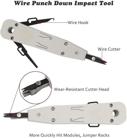 Delgada RJ45 Ethernet Network Crimping Tool Kit for Cat6 Cat5e Cat5 Crimp Tool, with 10pcs Cat5 Cat5e Connectors, 10pcs Covers, Network Cable Tester, Cutter and Stripper