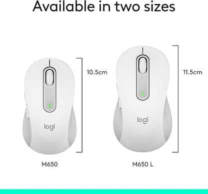 Logitech Wireless Mouse Signature M650 - Small to Medium Sized Hands, Right Handed, 2-Year Battery, Silent Clicks, Customizable Buttons, Bluetooth, PC/Mac?Chromebook - Off White