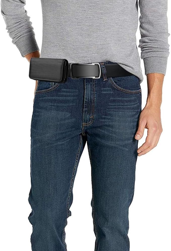 Nylon Cellphone Holster for iPhone 12/13/14/15 Pro, Cricket Debut, Calypso 1/2, Nokia C100, Samsung S22 5G S10, Horizontal Case Canvas Waist Carrying Pouch with Belt Clip/Loops, Black