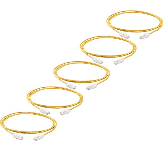 TRUECABLE Cat6 Component Rated Patch Cable, Unshielded (U/UTP), 7ft, Yellow, 28AWG Stranded Pure Copper, Snagless 10G High-Speed Ethernet Cable, PoE++ 4PPoE 100W, UL Listed, RoHS-3, 5 Pack