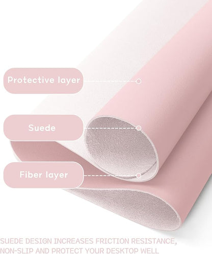 YSAGi Non-Slip Leather Desk Pad, Waterproof Laptop Computer Desk Keyboard Mat, Table Protector Blotter Mat, Large Mouse Pad for Office/Work/Home/Decor(Pink, 23.6" x 13.7")