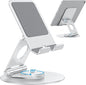 OMOTON Swivel Tablet Stand for iPad with 360 Rotating Base, Foldable Adjustable Holder for Drawing, Compatible with iPad Pro/Air/Mini and More, Silver