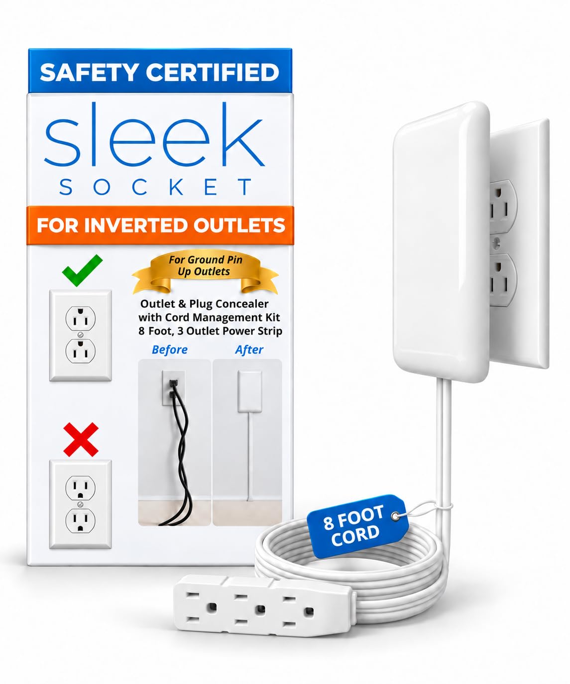 Smart Sleek Socket: Universal Outlet Concealer with Wi-Fi Smart Power Strip