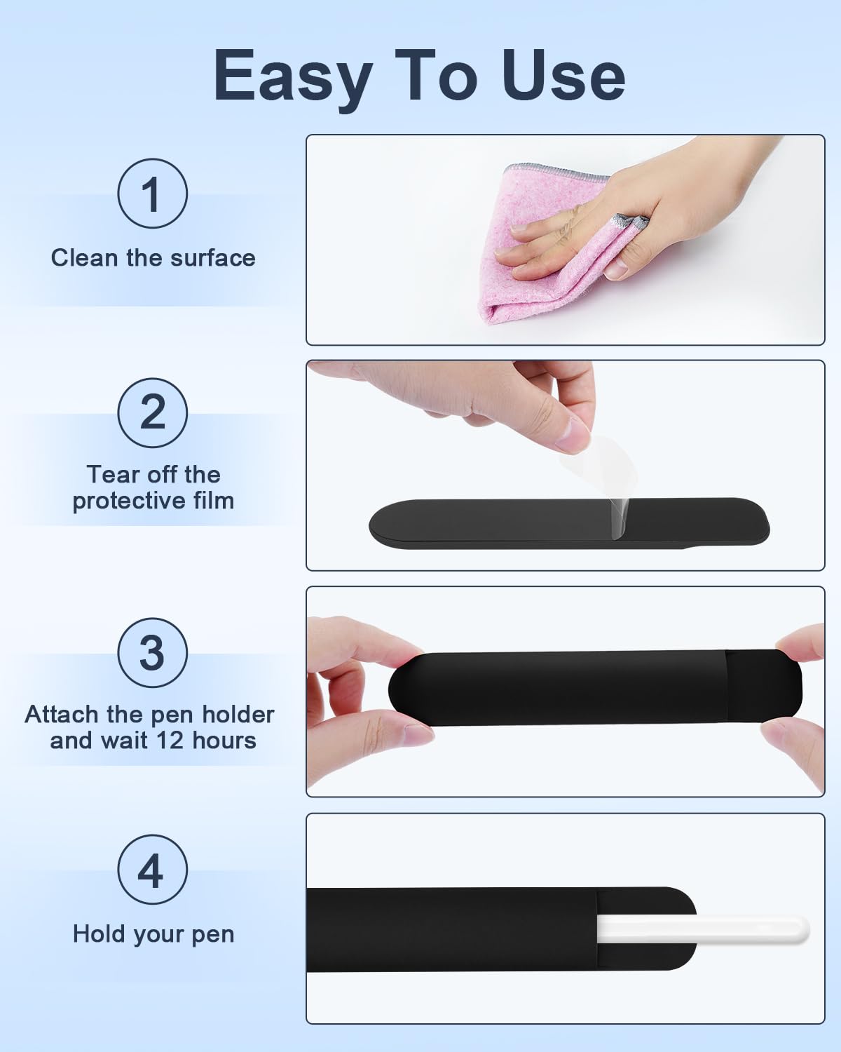 eZAKKA Silicone Pencil Holder for Notebooks & Tablets, Self-Adhesive, Black