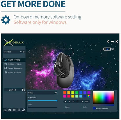 DeLUX Seeker Wireless Ergonomic Vertical Mouse with OLED Screen, BT and USB Receiver, Connect with Up to 4 Devices, Thumb Wheel, 4000DPI, Programmable Rechargeable Silent Mouse(M618XSD-Black)