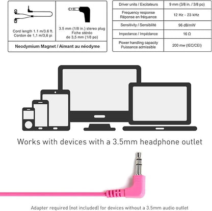 Panasonic ErgoFit Wired Earbuds, 3.5mm Jack In-Ear Headphones Wired with Dynamic Crystal-Clear Sound and Ultra Soft Ergonomic Custom-Fit Earpieces (S/M/L), for Phones and Laptops - RP-HJE120-P (Pink)