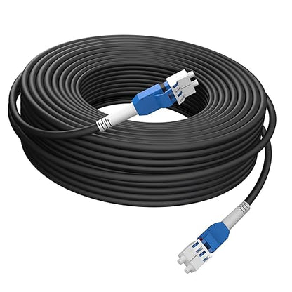 20M/66FT LC to LC Armored Outdoor Fiber Optic Cable, Single Mode Duplex 9/125μm SMF Fiber Patch Cord, OS1/OS2 Compatible, Black LSZH Jacket, Uniboot Jumper for FTTH, Data Center, Long-Distance Use