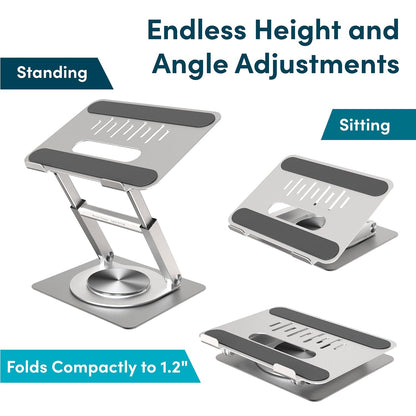 Lifelong 360 Rotating Adjustable Laptop Stand, 16" Tall Riser - Silver