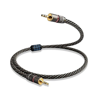 Audiophile HiFi Audio Cable–3.5mm to 3.5mm,6N OFC Core,24K Gold-Plated Plugs,with Nylon Braid,AUX Cable,Compatible with Phone,MP4,Speakers,Amplifiers,TV(1.64ft/0.5m)