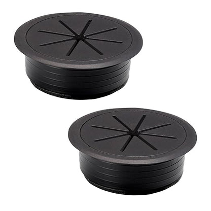 2 Pcs Desk Grommet 2-1/16" / 53 mm, Desk Hole Cover for Cables Black, Cable Grommet ABS Plastic, Desk Hole Grommet for Home & Office Pc, Detachable Cable Cord Organizer