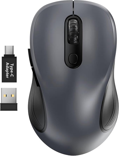 Trueque Wireless Mouse for Laptop, 2.4GHz Ergonomic Computer Mouse with Back & Forward Buttons, 3 Adjustable DPI Levels, 6 Buttons, Optical USB Cordless Mice for Windows Chromebook MacBook PC (Gray)