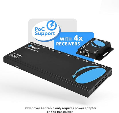 OREI 4K 1x4 HDMI Extender Splitter Over CAT6/7 Ethernet Cable Up to 4K@30Hz upto 165 ft-1080P@60Hz upto 230 ft, IR control, EDID, HDMI Loop Out (HD14-EX165-K)