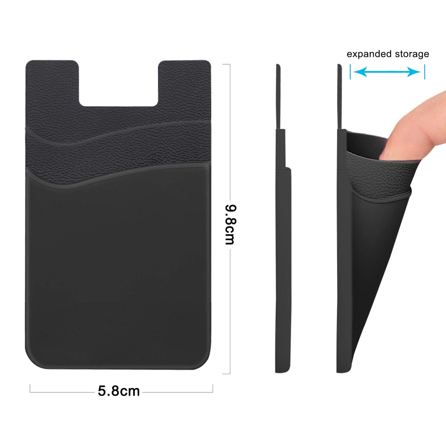 SS Card Holder for Back of Phone, Cell Phone Wallet Stick-on Credit Card Sleeve Pocket Silicone Pouch Compatible for iPhone, Samsung Galaxy and Most SamrtPhones 4 Pack