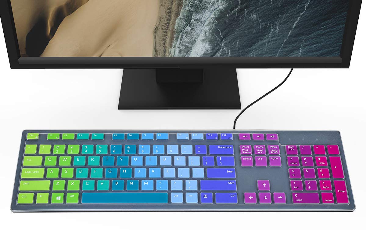 Colorful Keyboard Cover for Dell KM636 Wireless Keyboard/Dell KB216 KB216t KB216p Wired Keyboard/Dell Optiplex 5250 3050 3240 5460 7450 7050/Dell Inspiron AIO 3475/3670/3477 All-in one Desktop,Rainbow