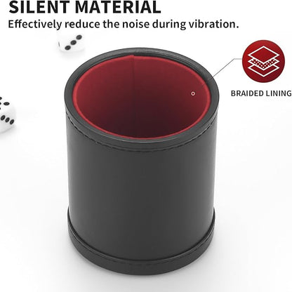 5 Pack PU Leather Dice Cup Set with 6 Dot Dices Felt Lined Quiet Shaker for Yahtzee Bar Party Family Dice Games,Red/Black