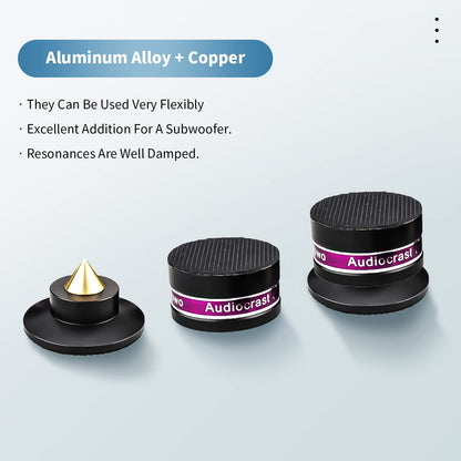 HiFi Speaker Spikes IF03B by Audiocrast, Speaker Vibration Dampener Stand Feet Pads Shock Absorber Isolation Pucks, Speaker Resonance Reducer with Non-Slip Mat for Turntable Amp CD DAC Recorder