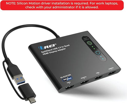 OREI SplitExtend HDMI Splitter Extended Display for Quad Monitor - Multi-Monitor Display 5 Separate Screens - USB-C Adapter to HDMI 2.0, 4K@30Hz Outputs - Windows and Mac Compatible