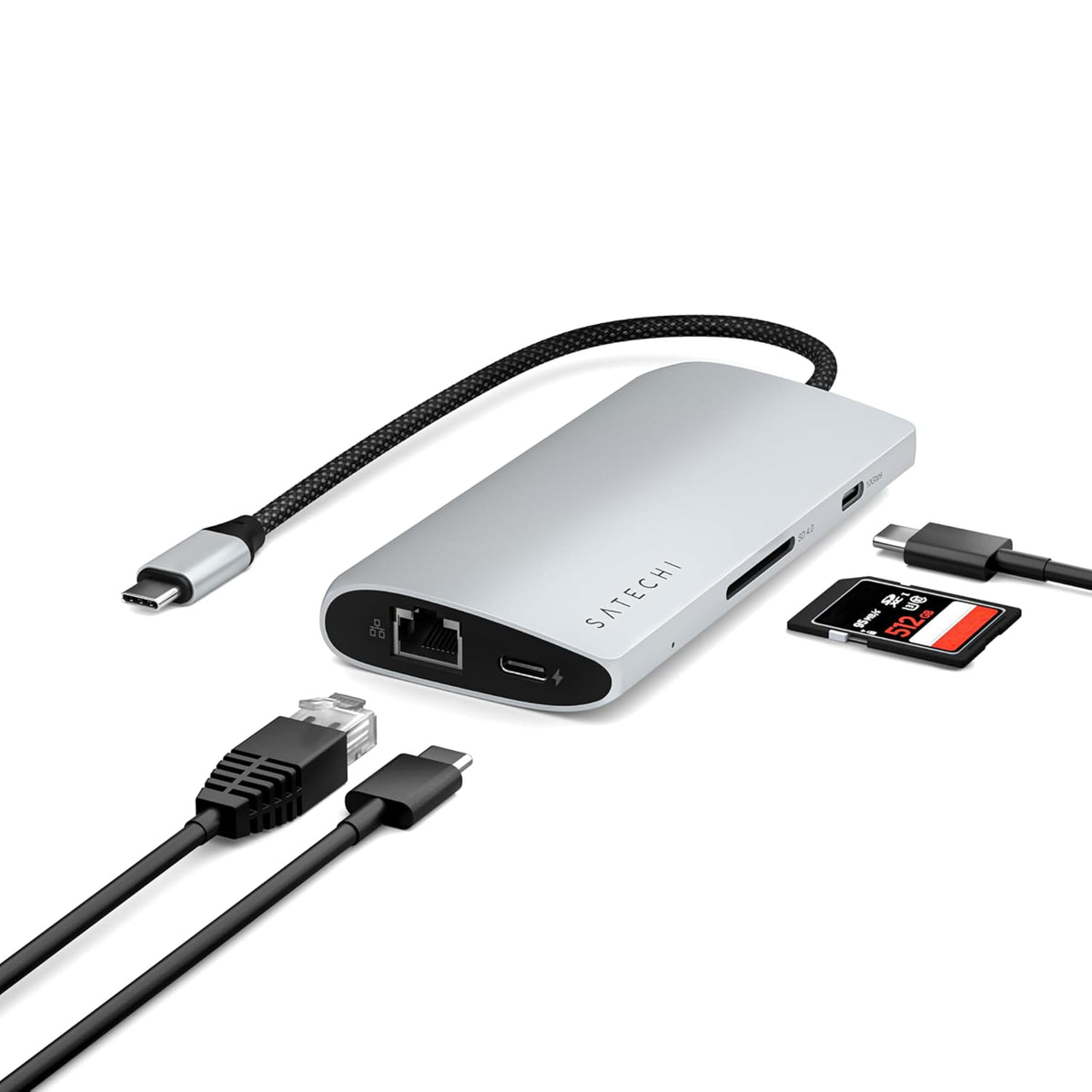Satechi 8-in-1 USB-C Hub V3, 8K HDMI, 100W Charging, Ethernet, Silver