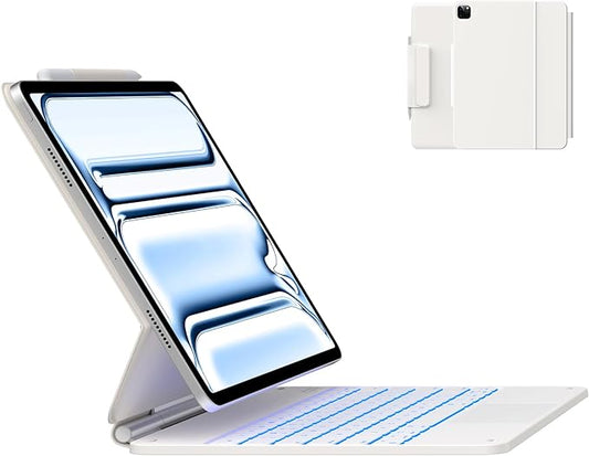 typecase Keyboard Case for iPad Pro 13-inch (M5 2025 / M4 2024), Magic Keyboard with 11 Colors Backlight, Keyboard Case with Pencil Holder, Multi-Touch Trackpad, Easy-Set Magnetic Stand, White