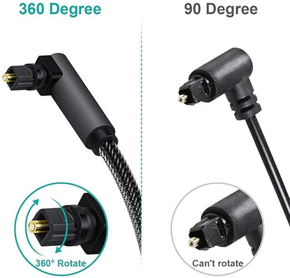 EMK 90 Degree Toslink Optical Cable 360 Degree Free-Rotating Plug Fiber Optic Cable S/PDIF Toslink Male to Male for Home Theater, Sound Bar, TV, PS4, Xbox,Grey (3.3ft/1m)