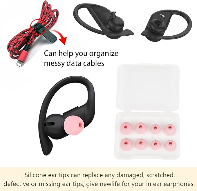 Replacement Earbud Tips Silicone Ear Tips Compatible with Powerbeats Pro Beats Wireless Earphone Headphone Earbud Rubber Tips Earbud Covers 4 Pairs