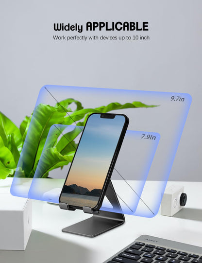 Aoviho Cell Phone Stand for Desk, Aluminum Phone Holder for iPhone 17 16 15 Pro Max, Samsung Galaxy, Stable Office Desk Accessories,Hands Free Stand for Office Home, Black
