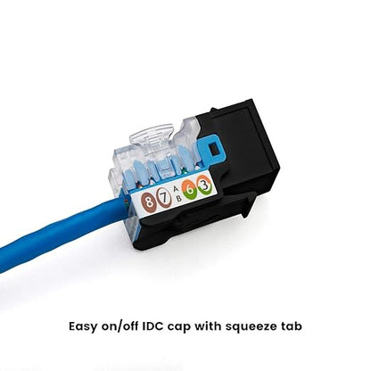 trueCABLE Cat5e Keystone Jack, Unshielded (UTP), 90 Degree Punch-Down, PoE++ (4PPoE) 100W, UL Listed, ETL Verified, ANSI/TIA Certified, Modular RJ45 Female, Black, 24 Pack